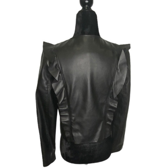 Zara Faux Leather Jacket with ruffles - Size L - Picture 2 of 2